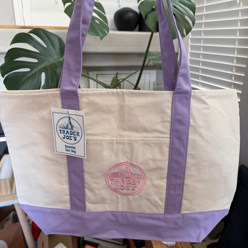 Trader Joe’s Reusable Canvas Large Tote Bag Lavender Cotton